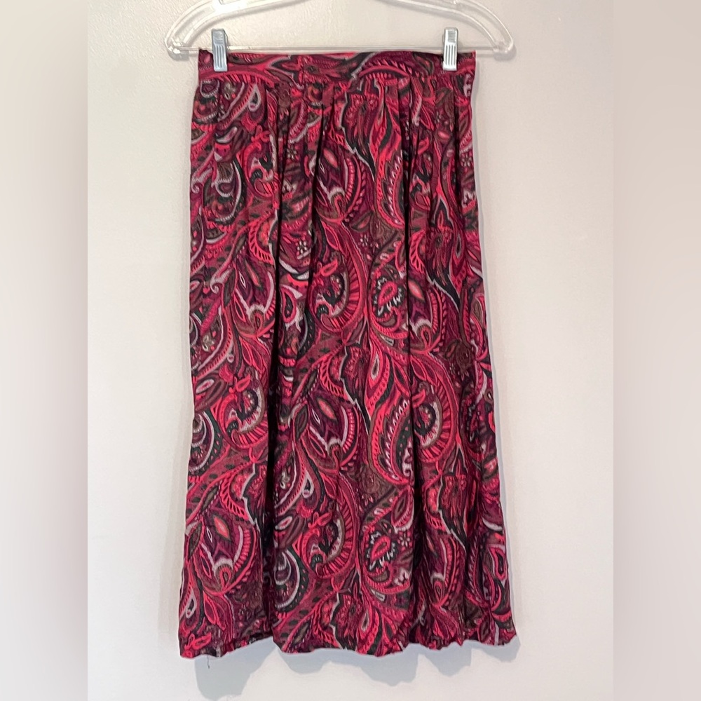 Vintage Paisley Print Women's Skirt – Red & Pink (Size 10) ❤️💖
